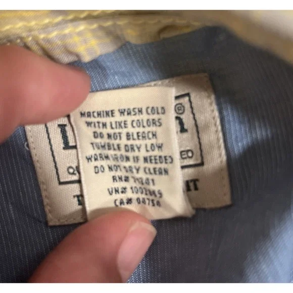 LL Bean Shirt Men's XXL Button Up Yellow Plaid Short Sleeve Linen Cotton Preppy - Picture 5 of 11